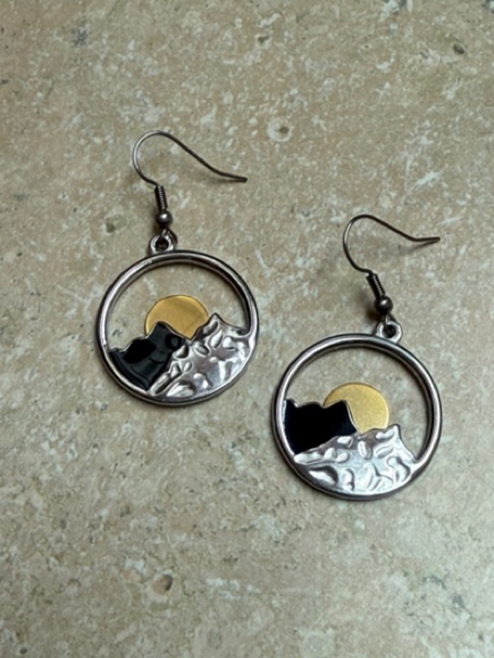 Silver-tone Mountain Sunrise Drop Earrings with Gold Accent